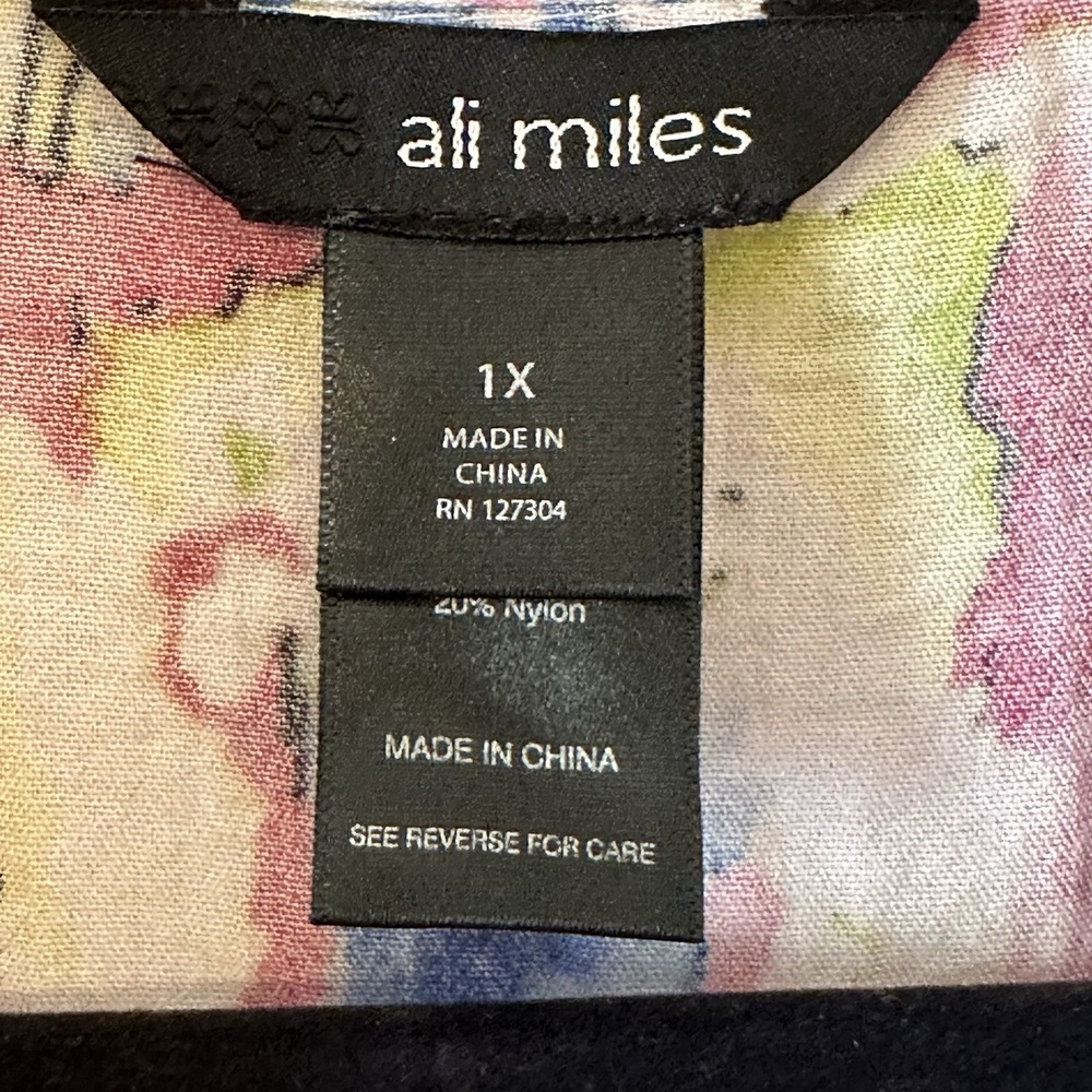 Ali Miles Artsy Watercolor Floral Button Up Tunic Lagenlook‎ Plus Size 1X - Picture 13 of 15